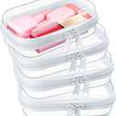 Hoolerry 4 Pcs Hard Clear Zipper Case Makeup Bags Plastic Zipper Pouch Transparent Storage Box Containers for Cosmetics, Snacks, Building Blocks, Puzzles(Clear,5 x 3 x 2 in,White)