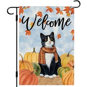 2 x DLZDN Fall Cat Garden Flag Tuxedo Cat Pumpkins Flag 1218 Inch Double Side Vertical Burlap Farmhouse Yard Sign Autumn Welcome Seasonal Outdoor House Decoration