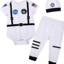 Newborn Infant Baby Boys Girls Astronaut Costume Toddler Police Uniform pirate Outfit Prince Doctor Costume (6-12 Months, Astronaut Short White)