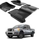 AOMSAZTO All Weather Floor Mats for Nissan Titan Crew Cab (Only) 2004-2015 | Custom Fit TPE 1st & 2nd Row Car Mats, 3-pc Black