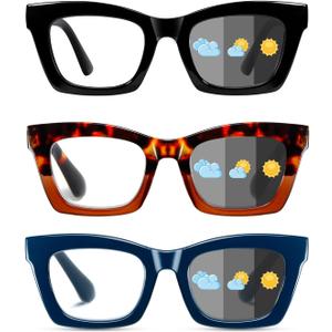 Hubeye Progressive Reading Glasses For Women Fashion Style Blue Light Blocking Computer Multifocus Square Reader (Black+Hawksbill Turtle +Blue)