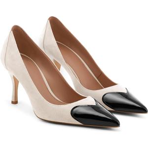 Coutgo Womens Closed Pointed Toe Pumps Heart Stiletto High Heels Wedding Bride Dress Shoes, Beige, Size 8