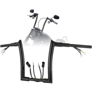 1.5" Fat Handlebars for Harley 2007-2013 Softail/Dyna/Sportster Meathook Ape Hangers 12" Rise Pre-wired Bar with CAN-Bus and Turn Signal Wire Harness, Black