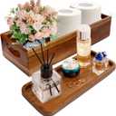 Handmade Toilet Tank Basket Topper & Vanity Tray Set of Natural Acacia Wood by DEMIGO, Created by Skilled Artisans, Smooth, Durable, Attractive Decor for Bathroom, Kitchen, Home, Spa (Brown)