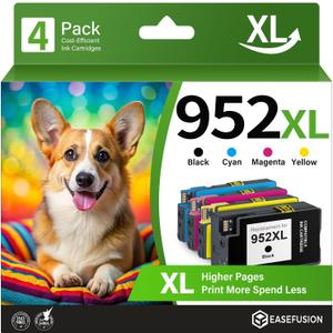 EaseFusion 952XL Ink Cartridges 4 Combo Pack Compatible for HP Printer | 952XL 952 XL Ink Works with OfficeJet 8702 7700 8210 8700 Series (Black, Cyan/Magenta/Yellow)