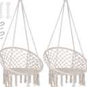 SUNCREAT Hammock Chair Macrame Swing with Side Pocket, Hanging Cotton Rope Hammock Swing Chair for Indoor and Outdoor Use, 330 lbs Capacity, Pack of 2, Beige