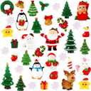 56Pcs Miniature Christmas Figurines, Xmas Mini Resin Figures Santa Elk Penguin Snowflake Tiny Ornaments for Snowglobe DIY Christmas Village Dollhouse Decor