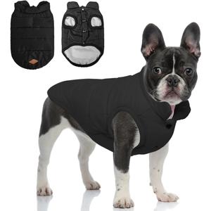 Warm Dog Coat, Windproof Dog Jacket Fleece Pet Winter Coats Solid Color Dogs Clothes Cold Weather Pet Jacket Vest Soft Puppy Apparel for Small Medium Dogs Cat (S, Black) (Small(Chest: 15.7'', Back: 11.0''))