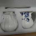 Agyiuns Ceramic Sugar and Creamer Set, 3 Piece with Cream Pitcher, Sugar Bowl with Lid and Spoon,Coffee and Tea Serving Set (White with blue flower)