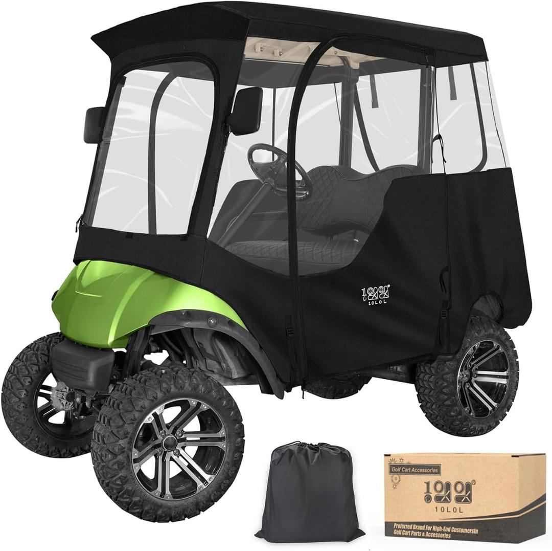 10L0L 2 Passenger Golf Cart Enclosure for Yamaha G14 G16 G22 G29 Drive 2,Waterproof 600D Rain Cover,with Side Mirror Opening,Transparent Tail Light Panel,Foldable Door,4-Sided Clear Windows