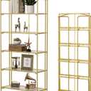Crofy Folding Bookshelf for Living Room, 5 Tier Gold Collapsible Book Shelf for Home Office, Portable Bookcase Storage Organizer, 5 Tier Wider