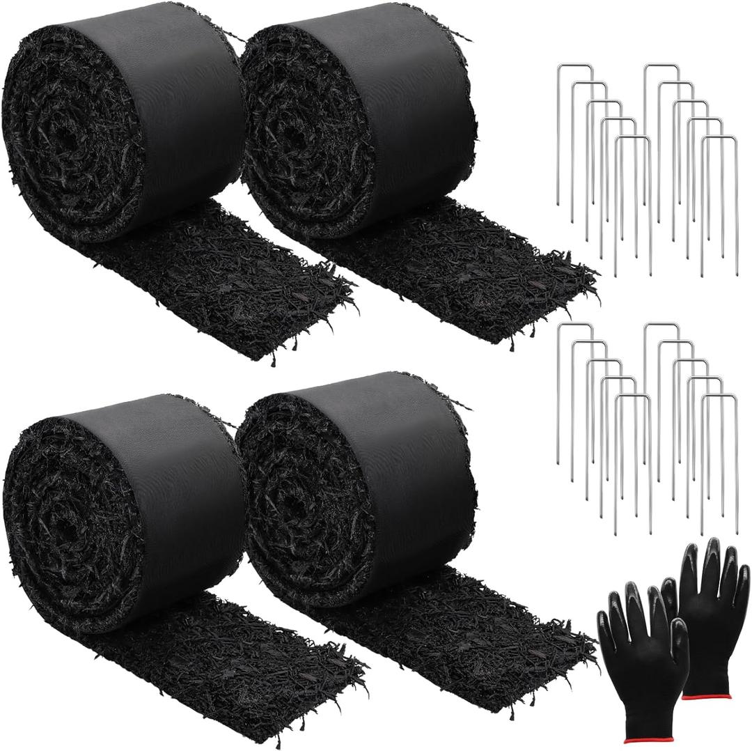 4 Pcs Rubber Mulch for Landscaping Garden Mulch Black Roll Rubber Mulch Mat Natural-Looking Edging Border Cuttable Reduced Weed Growth Organic Soil Fertilizer Bed Liner for Garden 10 Ft Long Each 2025