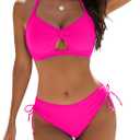 Blooming Jelly Womens Bikini Sets Cheeky Two Piece Swimsuit 2025 String Curvy Cutout Bathing Suit (Medium, Hot Pink)