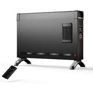 BREEZEHEAT Portable Electric Heaters-1500W Convection Panel Heater with Fan & ECO Mode, Quiet Heating for Whole Room w/LED Digital Display, Adjustable Thermostat, Timer, 4 Mode, Remote Control, Black