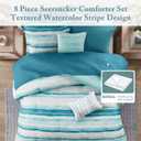 Madison Park Marina Comforter Quilt Combo Set - Modern Luxury Design, All Season Down Alternative Bedding, Matching Shams, Decorative Pillows, Full/Queen(90"x90"), Aqua 8 Piece