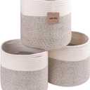 voten Storage Cubes Baskets Bins Organizer 11x11x11'' Fit 12x12''Cube Storage Organizer Bookcases Shelves,Durable Woven Cotton Storage Basket for Organizing,Round 3Pack Off White/Light Brown (L11xW11xH10.7)