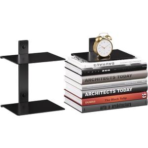 Invisible Floating Bookshelf for Wall, 2 Tier Vertical Spine Book Tower Wall Mounted, Heavy-Duty Metal Book Organizers for Home Office, 1 Pack Black