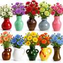 10 Pack Ceramic Mini Vase Magnets for Fridge with 20 Artificial Flower Stems, Decorative Flower Vase Refrigerator Magnets, Magnetic Vases for Kitchen Office Home Decor