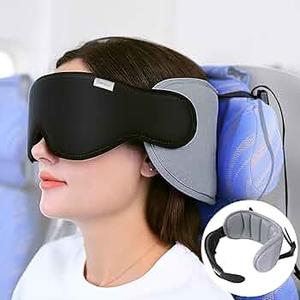 Airplane Pillow Combo with Chin Strap, Travel Pillows for Airplanes with Sleep Eye Mask, Plane Pillow for Long Flights, Car Road Trip, 360 Headrest, Stop Bobblehead, FSA HSA Eligible, Grey