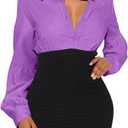 Ekaliy Women's Puff Long Sleeve Shirt Dress Elegant Button Down Loose Swing Party Maxi Dress (S)