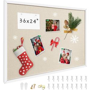 24x36 Inch Cork Board for Wall Hanging with Linen, Bulletin Board with Push Pins, Mounted Memo Message Board for Home Office Decor, Dorm Room Essentials, Classroom Organization