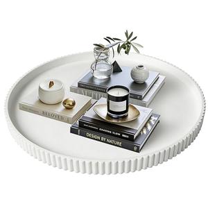 Gurfuy 24" Round Extra Large Ottoman Serving Tray - Rustic Wooden Table Tray for Farmhouse Decorative Oversized Coffee Table Trays Living Room Kitchen Counter Breakfast White