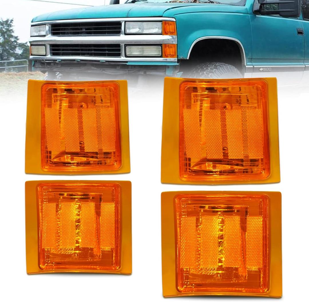 Bestview Front Turn Signal Corner Light Assembly, Upper Lower Side Marker Reflector Lamp, Chrome Housing Amber Lens Compatible with Chevy C/K 10 Pickup Truck 1500 2500 3500 1994-1998 Tahoe 1995-1999