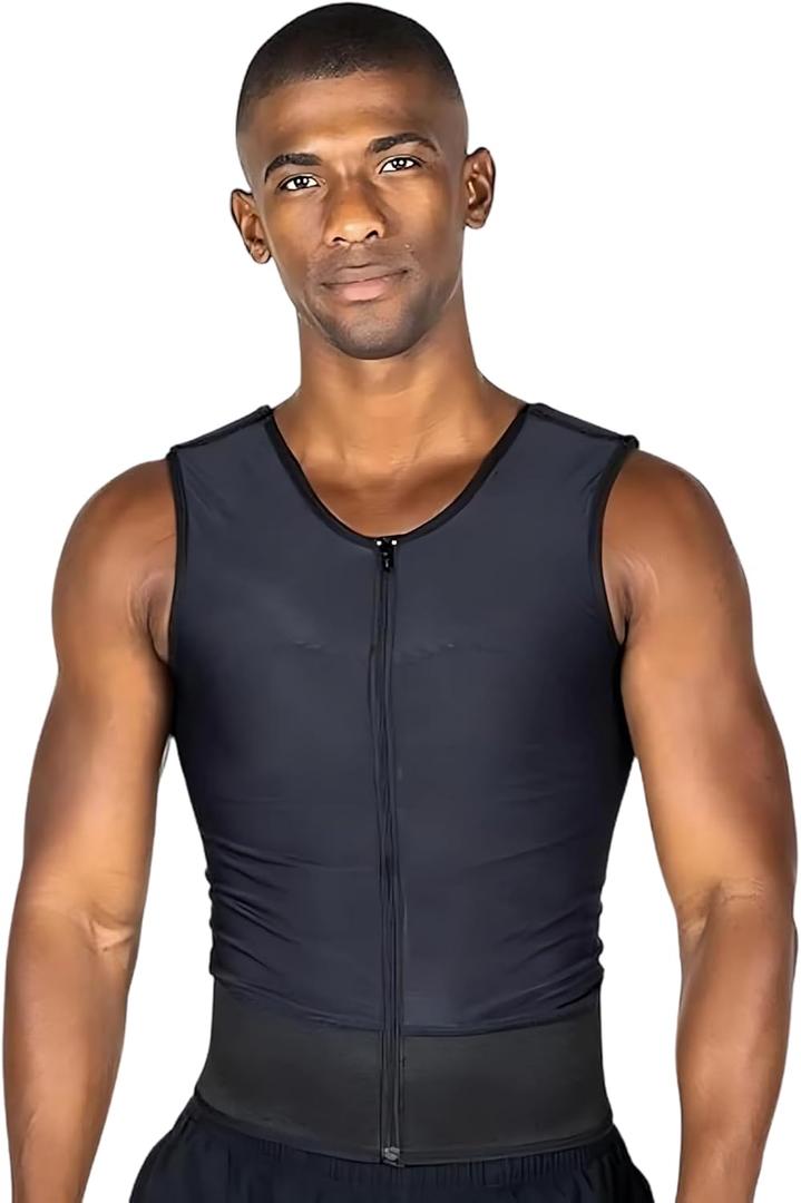 ContourMD Mens Compression Vest Post Surgery Compression Garment After Liposuction, Tummy Tuck, Abdominoplasty, Breast Reduction Medical Grade Mens Vest for Breast & Chest Support M