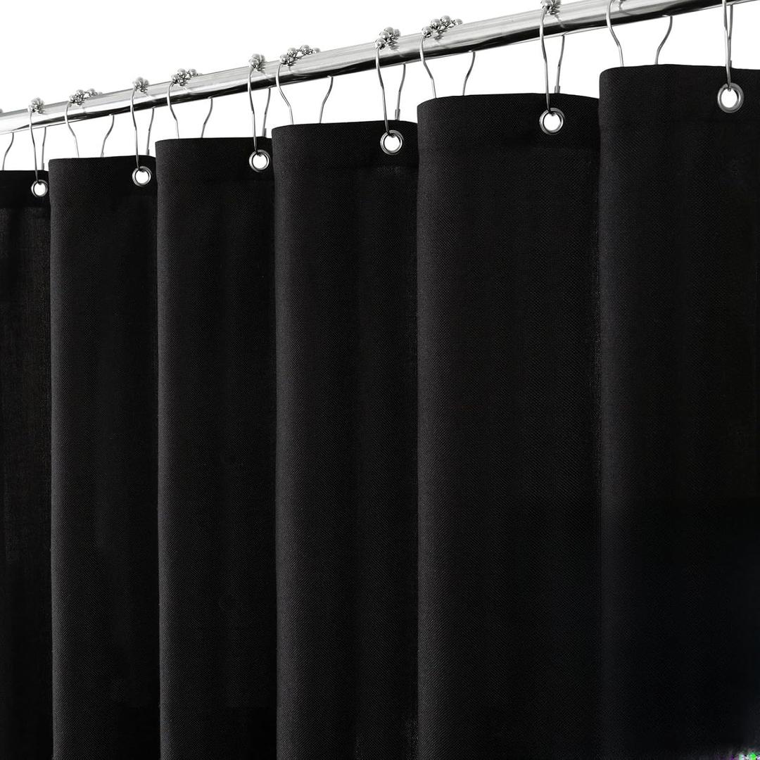 Black Shower Curtain Set for Bathroom, Heavy Duty Cloth Fabric Bath Curtain Set with 12 Plastic Hooks Simple Hotel Spa Quality Luxury Shower Curtains for Bathroom, Water Repellent, 72Wx72L