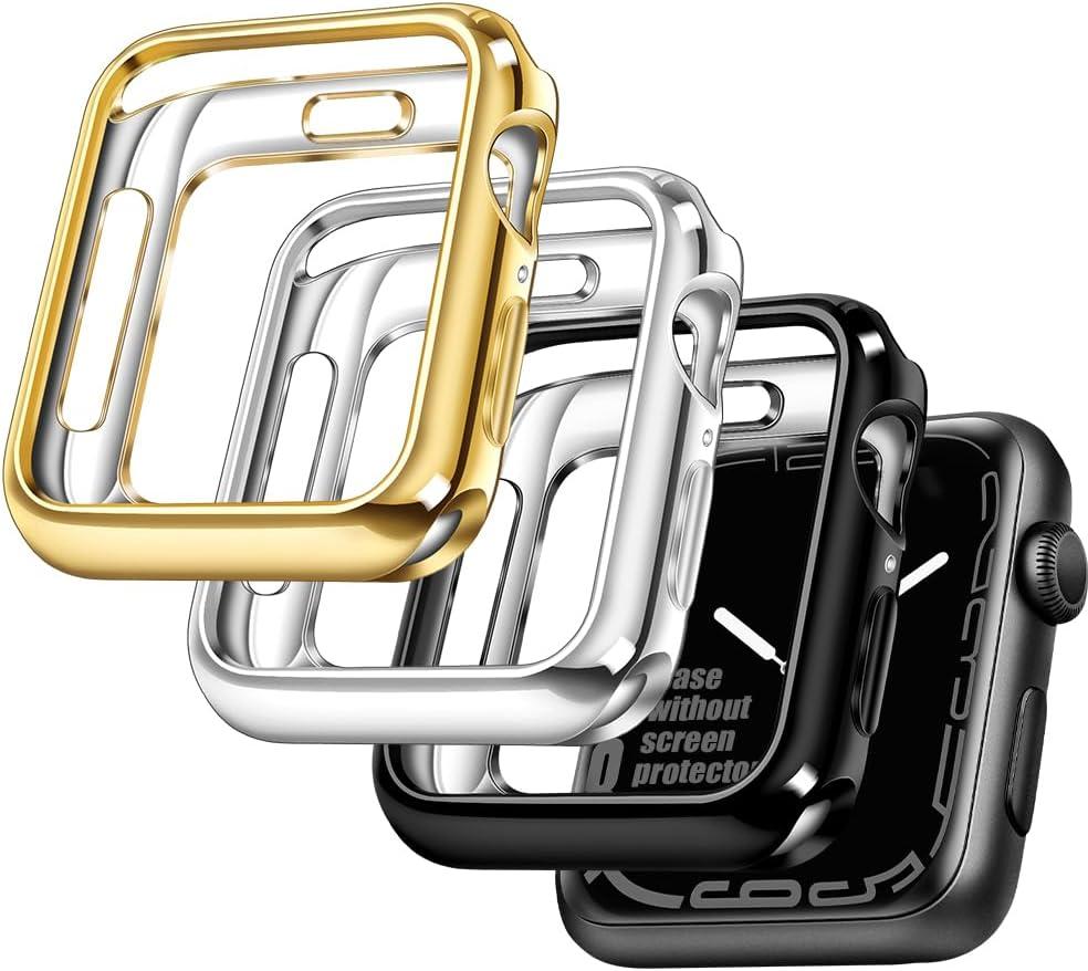 top4cus 3 Pack 38mm Case Soft Flexible Lightweight Anti-Scratch Overall Protective 38mm Iwatch Waterproof Cover Case Shiny Workout Shockproof Bumper Compatible with Apple Watch Series 3/2/1