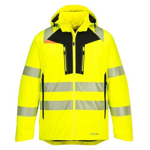 Portwest DX461 Men's DX4 Waterproof Hi Vis Winter Jacket Safety Workwear Hooded with Pockets Yellow, 4X-Large