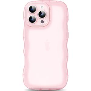 SKYLMW Compatible with iPhone 16 Pro Max Case 6.9" 2024, Cute Kawaii Curly Wave Frame Shape Soft Silicone Shockproof Protective Phone Cover for Women Girls, Clear/Pink
