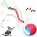 Interactive Cat Toys for Indoor Cats, 2025 New Generation Interactive Cat Ball Toy with Elastic Mesh Tail, Automatic Cat/Kitten Toys with Chirping & Motion Activate, Cat Toys for Bored Indoor(Red)