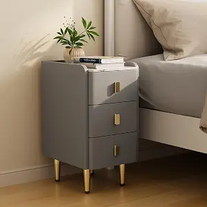 AQIMUELE Narrow Nightstand with Drawers, Narrow Side Table Leather, Small Bedside Tables for Bedroom. (Dark Gray), 11.8''W x 15"D x 22.8"H