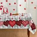 Horaldaily Valentine Tablecloth 52×70 Inch Rectangle, Buffalo Plaid Red Love Hearts Washable Table Cover for Party Picnic Dinner Decor