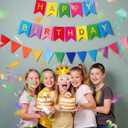 5 x Colorful Happy Birthday Banner with 12pcs Pennant Banner Flags, Rainbow Happy Birthday Sign with Shiny Gold Letters, Party Decorations for Boys Girls, DIY Party Supplies (Multi-color)