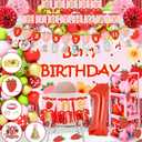 177pcs Berry First Birthday Decor, 1st Birthday Decorations Girl with Balloon Arch Kit, Baby Boxes, Paper Pom Poms, Fringe Curtains, Cake Copper