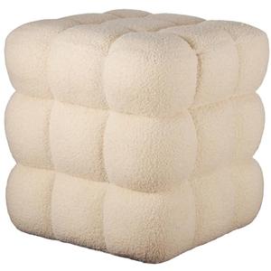 ALPOME 17''3 Square Ottoman Pouf Installed,Sturdy Wooden Frame,Capacity 330 lbs,Modern Sofa Stool Fuzzy Sherpa Footstool,Foot Rest,Cube Boucle,Vanity Stool,for Couch Living Room(Peach Fur)