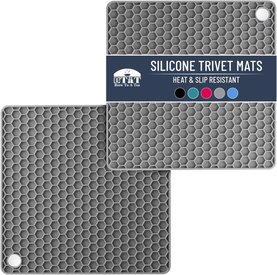 BTaT Silicone Trivet Mats, 2 Pack, Gray Silicone Trivets for Hot Pots and Pans