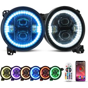 SUPAREE 9 inch LED Headlights Halo Ring Angel Eyes Remote Phone APP Control 9” Round DRL Fit for 2018-2026 Je-ep Wrangler JL Gladiator JT