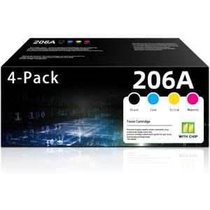 206A Toner Cartridges 4 Pack - (with Chip) Replacement for HP 206A Color Pro MFP M283fdw M283cdw M283fdn M282nw Pro M255dw M255dn M255nw Printer Ink 206A