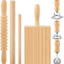 Tioncy 7 Pcs Pasta Making Tool Set Wood Gnocchi Board with Ravioli Stamp Ravioli Maker and Rolling Pin for Gnocchi Garganelli Italian Pasta Tools for Beginners and Home Cooks Kitchen Gift