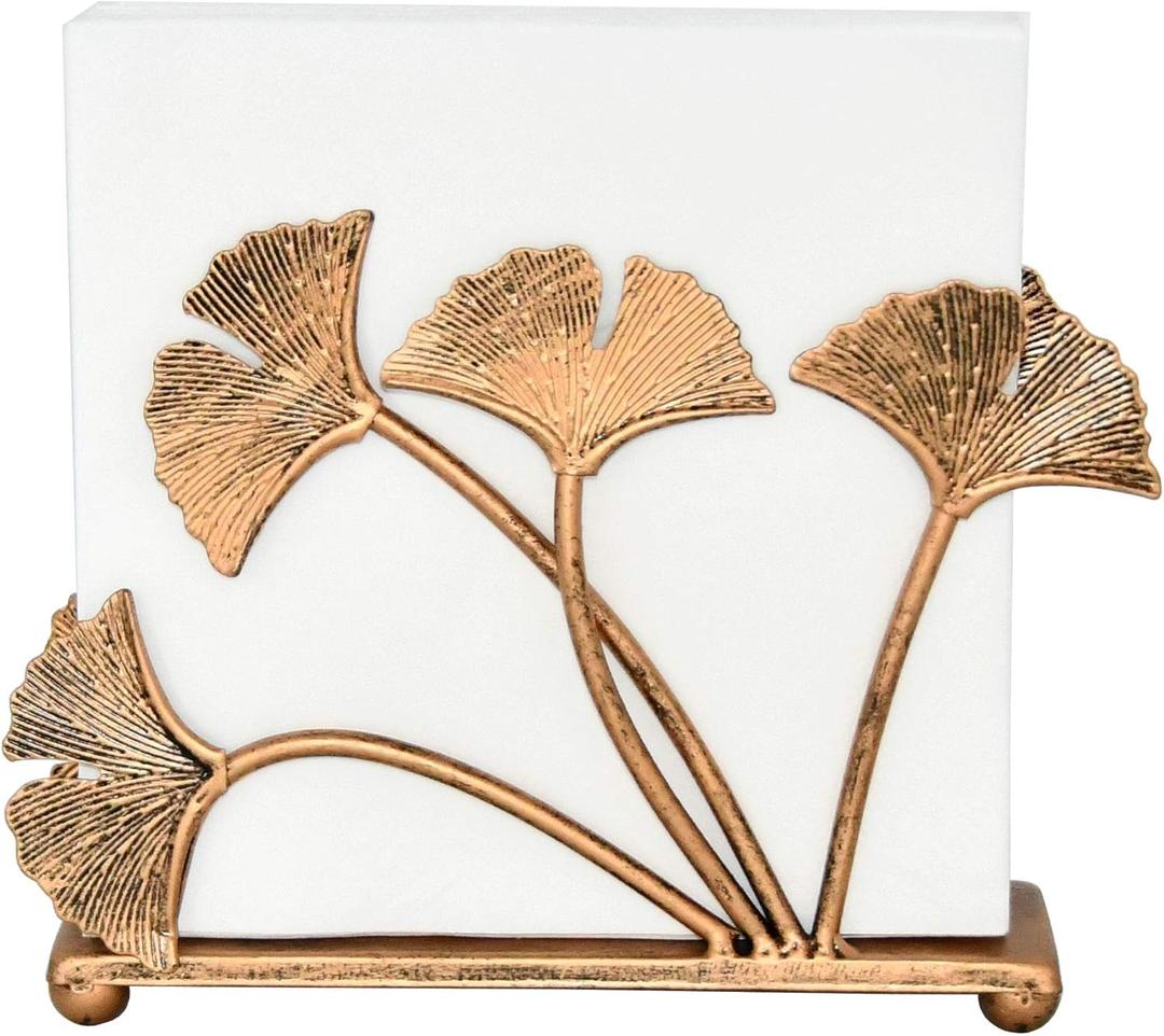 OwlGift Modern Ginkgo Leaves Design Napkin Holder for Tables, Metal Paper Napkin Storage for Kitchen, Stylish Paper Towel Dispenser, Mail Letter Sorter Rack, Document File Organizer  Bronze