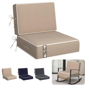 5" Thicker Outdoor Chair Cushions Set of 2, 24"x24" Patio Chair Cushions for Outdoor Furniture w/Water & Fade-Resistant and Removable Cover, Outdoor Cushion w/Handle & Straps for Dining Chair Sofa
