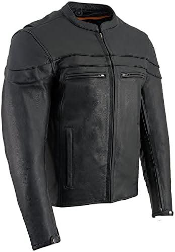 Milwaukee Leather SH1408 Men's Sporty Crossover Vented Black Motorcycle Leather Scooter Jacket, XL