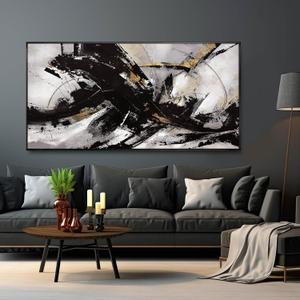 Black Wall Art Abstract Wall Decor for Living Room Framed Wall Art Canvas Art Grunge Artwork Large Office Pictures for Men 24x48