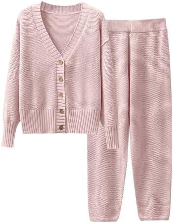 Caracilia Womens 2 Piece Outfits Lounge Set V Neck Cardigan Sweater Pants Sets Knit Matching Loungewear 2025 Fall Clothes XL