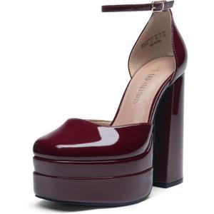 DREAM PAIRS Women's High Chunky Platform Closed Toe Block Heels Square Toe Ankle Strap Dress Wedding Party Pumps Shoes Aurelia (9.5, Burgundy)