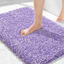 Yimobra Bath Rugs for Bathroom 32x20, Ultra Soft and Water Absorbent Bath Mats, Non Slip Plush Shower Mat Outside, Microfiber Thick Matts for Bathroom Floor/Tub, Machine Washable, Purple and White