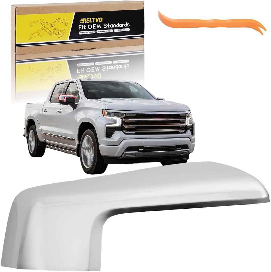 Chrome ABS Mirror Cover for 2019 2020 2021 2022 2023 2024 2025 Chevy Silverado 1500 & GMC Sierra 1500, Precision Fit Replacement Side Caps (Chrome, Right)